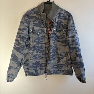Vintage Embroidered Reversible Harley Davidson and Camouflage Jacket Size XL